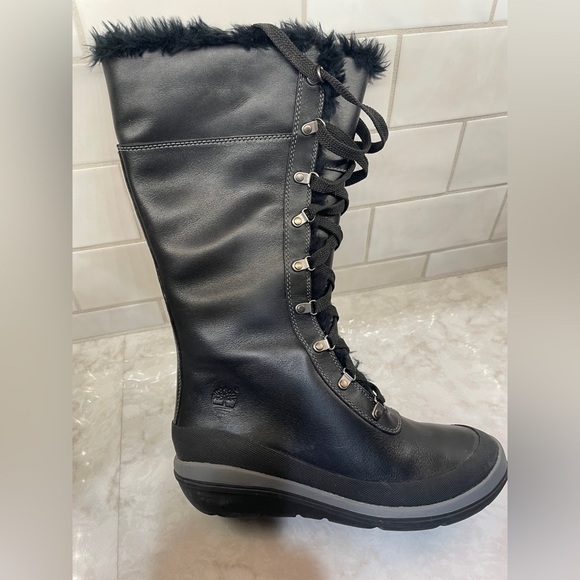 Timberland Black Leather Faux Fur Lined Lace Up Winter Snow Hiking Boots S 7
